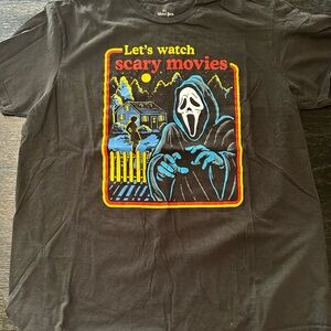 Ghost Face Black Graphic Tee with Horror Theme